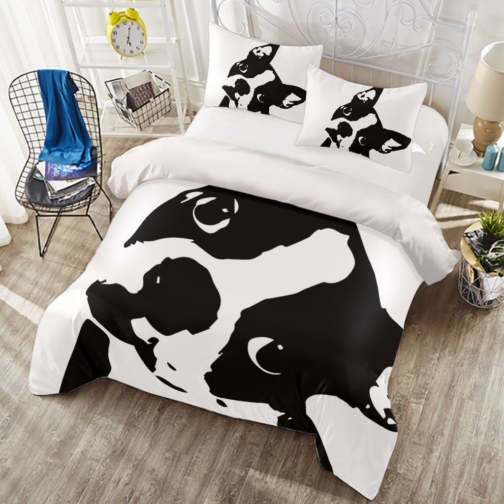 Boston Terrier Head Tilt 4 piece Duvet Cover Set