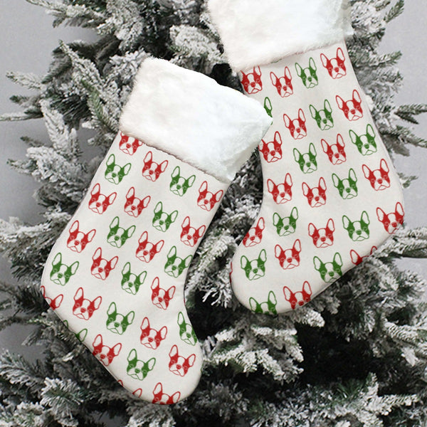 Christmas Holidays Boston Terrier Sock With Plush Cuff