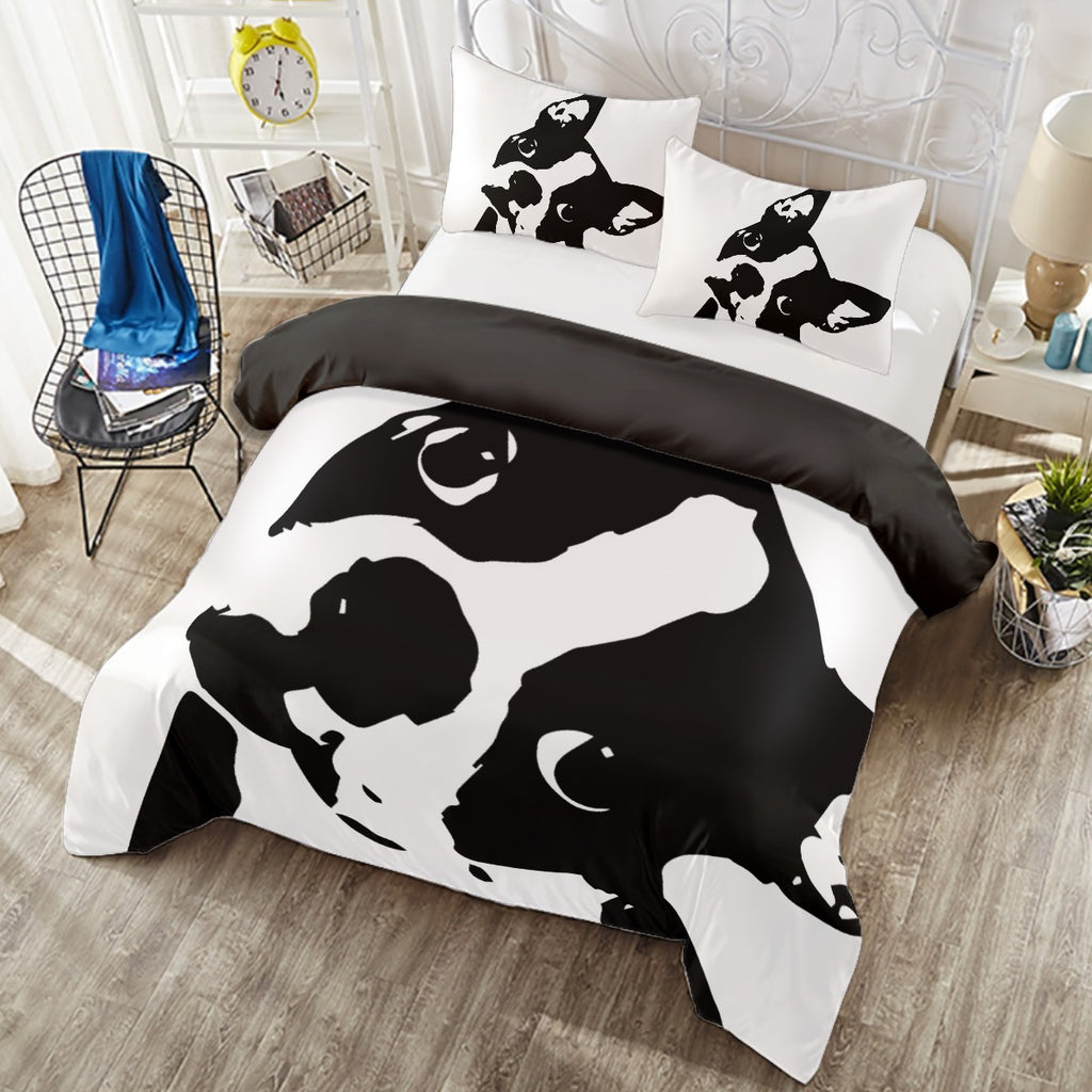 Boston Terrier Head Tilt 4 piece Duvet Cover Set