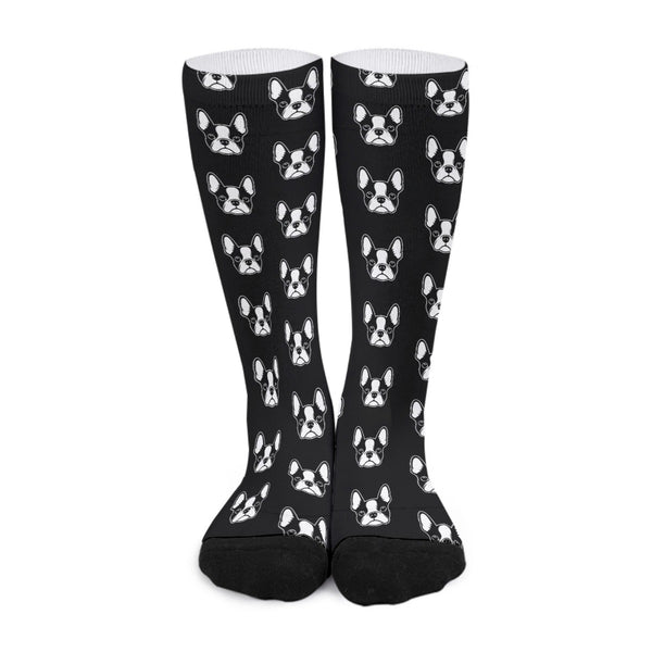 Bostie Faces Unisex Long Socks For Boston Terrier Lovers - Black