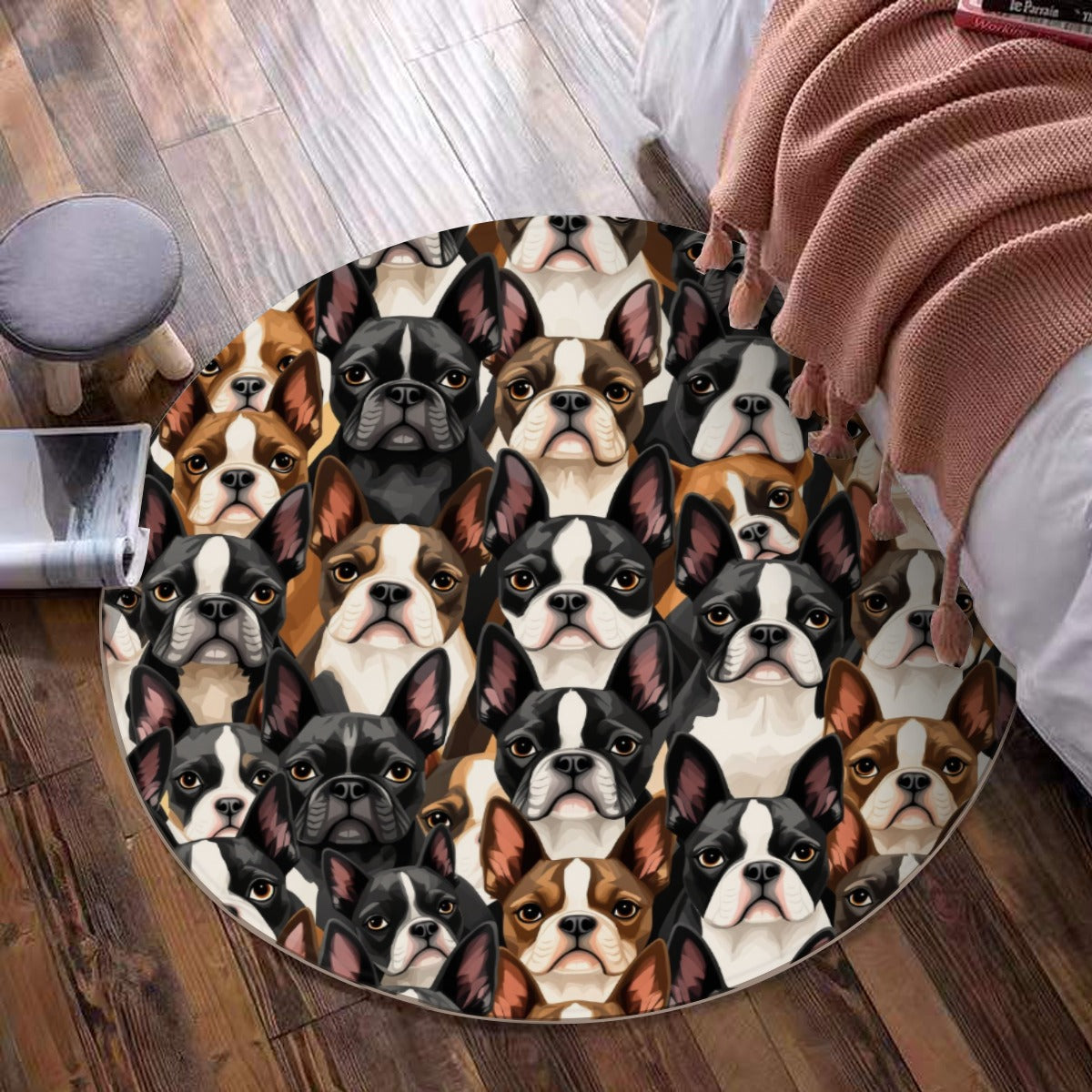 Boston Terrier Dogs Crowd Foldable Round Mat