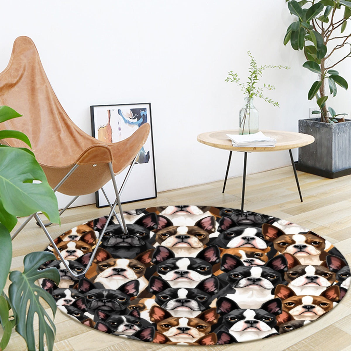 Boston Terrier Dogs Crowd Foldable Round Mat