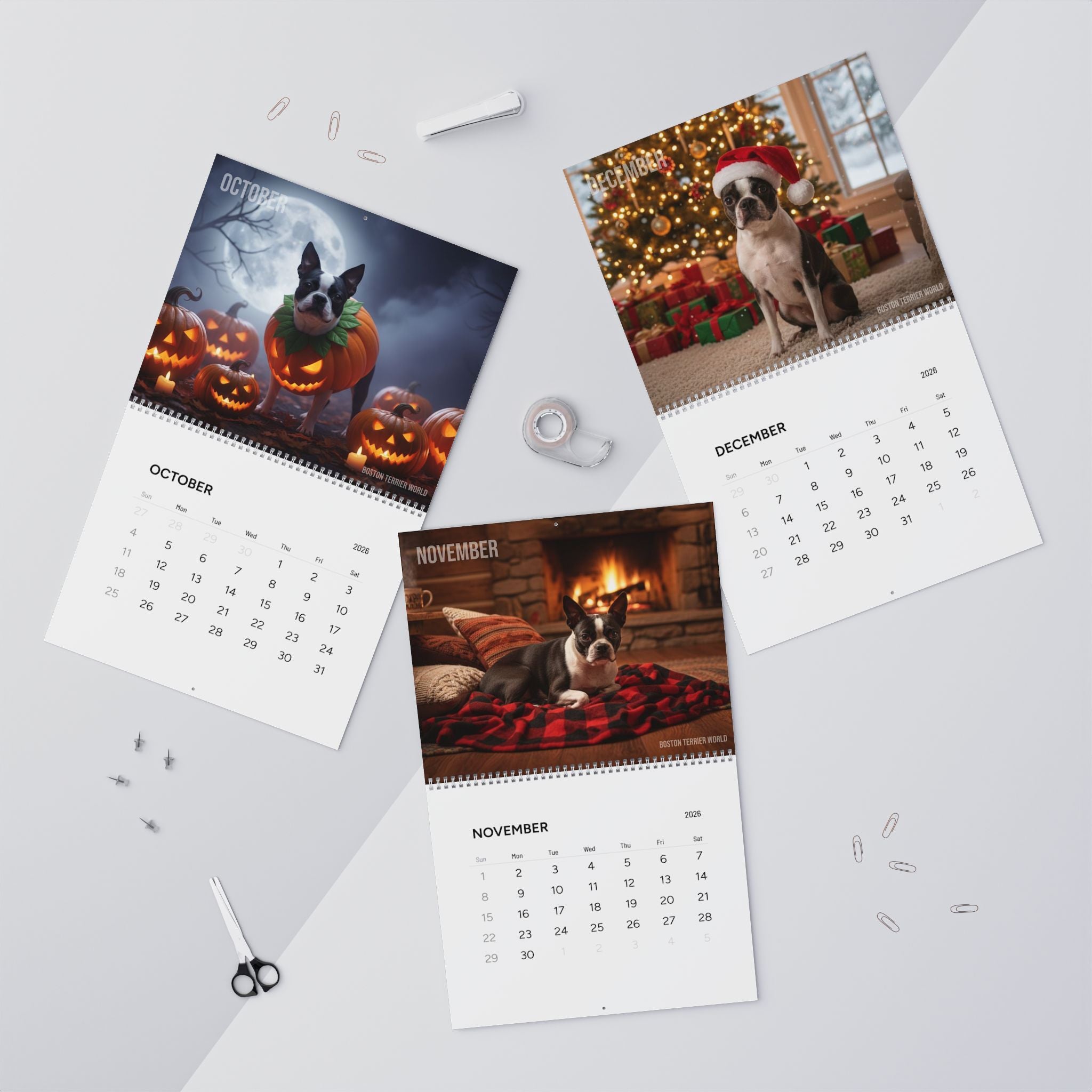 Boston Terrier World 2026 Wall Calendar