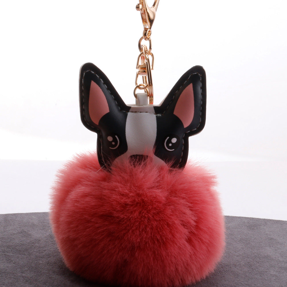 Boston Terrier Feather Puff Keyring