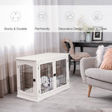 Furniture Dog Crate with Two Open Sides and Lockable Door - White and Black