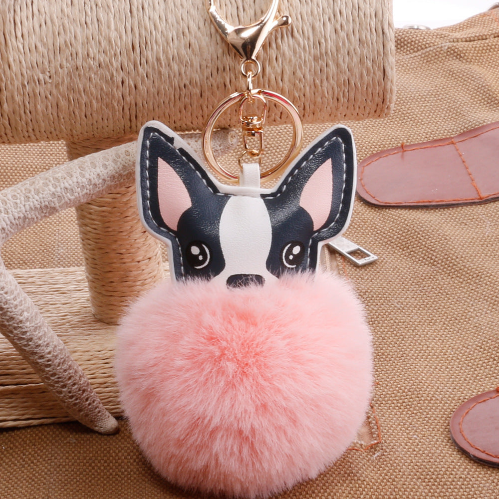 Boston Terrier Feather Puff Keyring