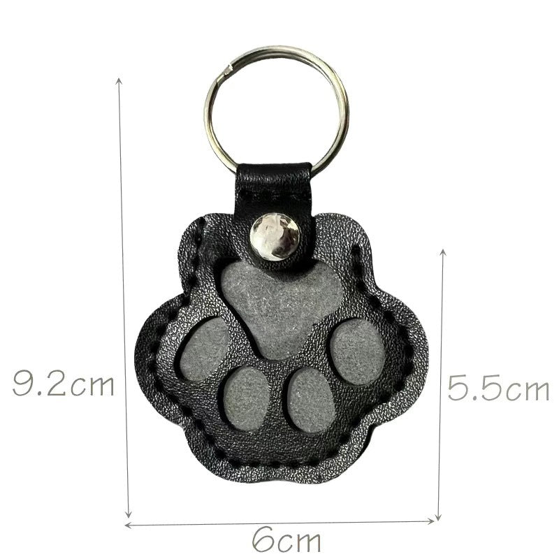 Leather Paw Print Keychain – Creative Pet Hair Keepsake Holder, Dog Paw Memorial Charm Key Ring Gift for Dog Lovers . Black