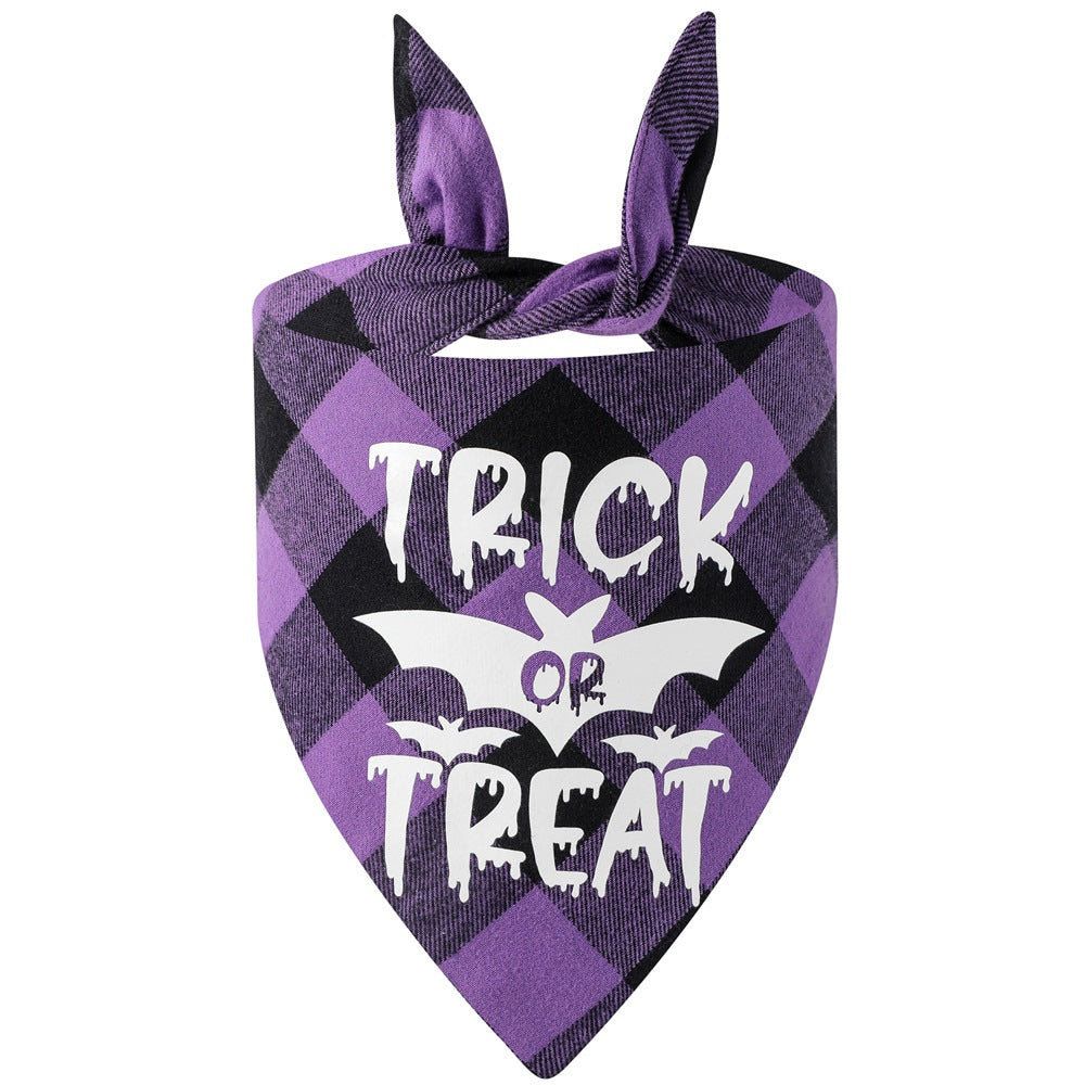 Halloween Luminous Dog Bandana Purple Plaid