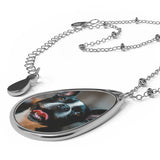 Personalized Oval Photo Necklace — Custom Pet Portrait Teardrop Pendant .