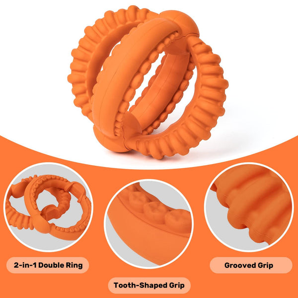 2 in 1 Durable Rings 100% Natural Orange Rubber Dog Toy