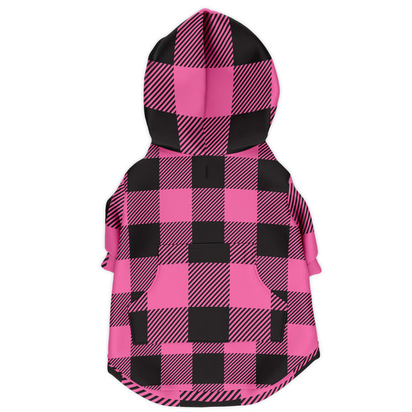 Dog Zip-Up Hoodie - Pink And Black Plaid