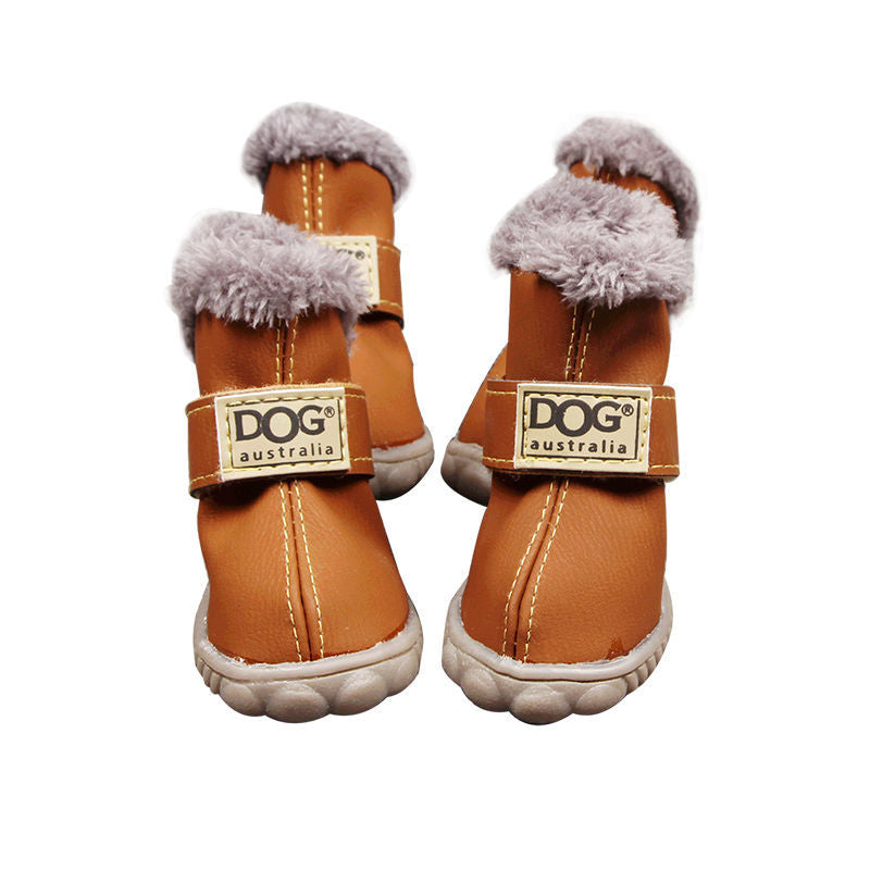 Leather Dog Snow Boots With Fur Lining To Keep Paws Warm