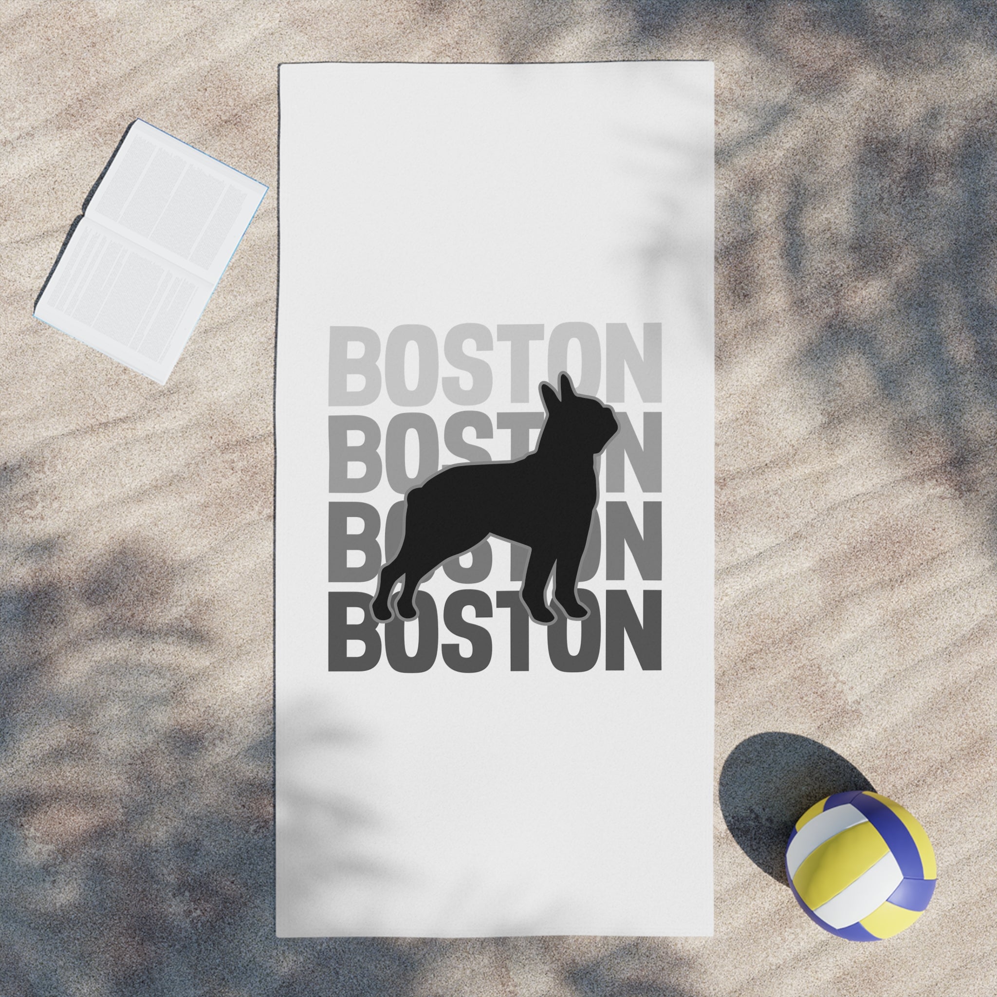 Boston Dog Beach Towel - White - Stylish and Fun Summer Accessory