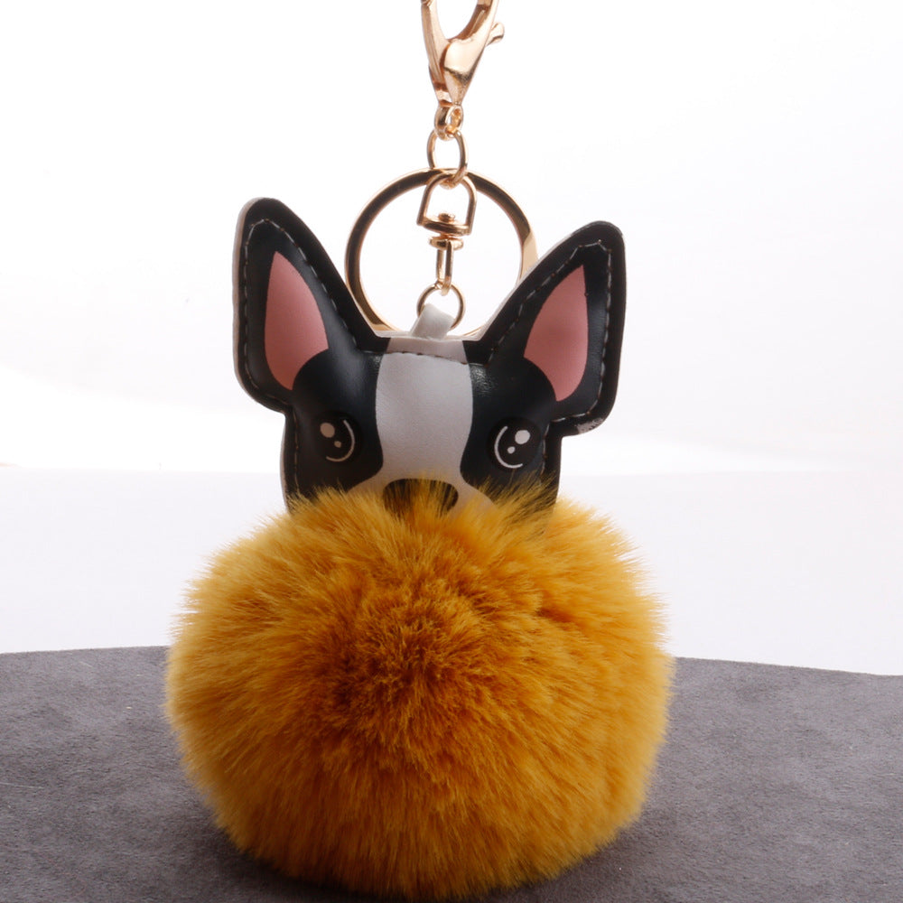 Boston Terrier Feather Puff Keyring