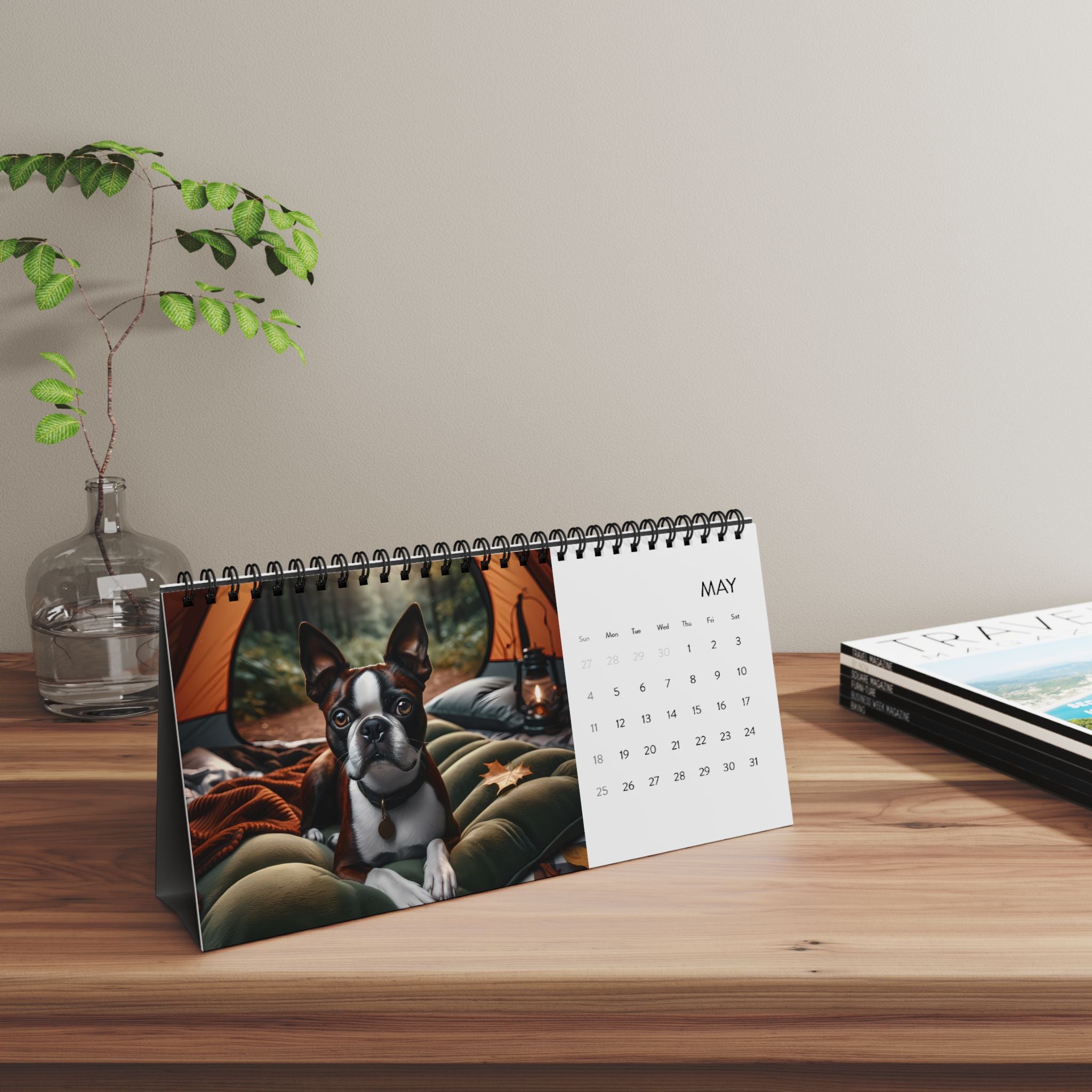 Boston Terrier World Desktop Calendar (2025 grid)
