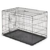 Metal Wire Foldable Dog Crate With Divider Plastic Tray - 42 Inches - Black