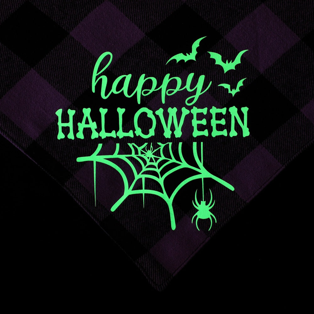 Halloween Luminous Dog Bandana Purple Plaid