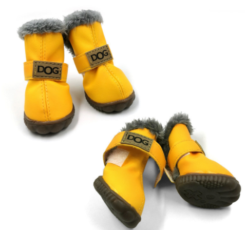 Leather Dog Snow Boots With Fur Lining To Keep Paws Warm