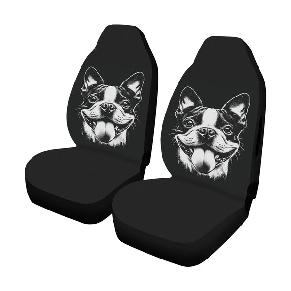 Grungy Boston Terrier Tongue Out Car Seat Cover Airbag Compatible (Set of 2)