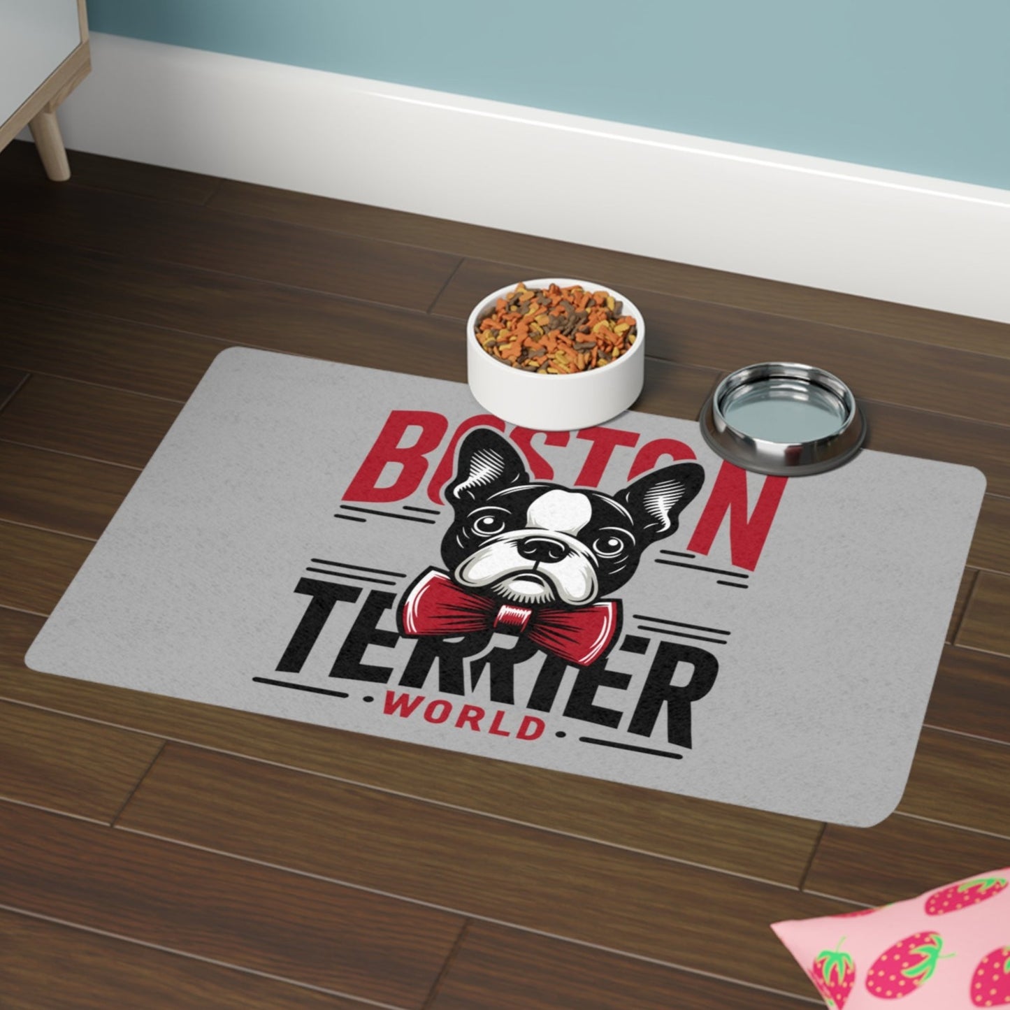 Dog Food Mat - Boston Terrier World Pet Feeding Mat (12x18)