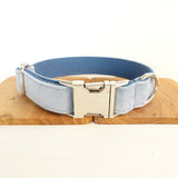 Sky Blue Velvet Dog Collar With Bow Tie
