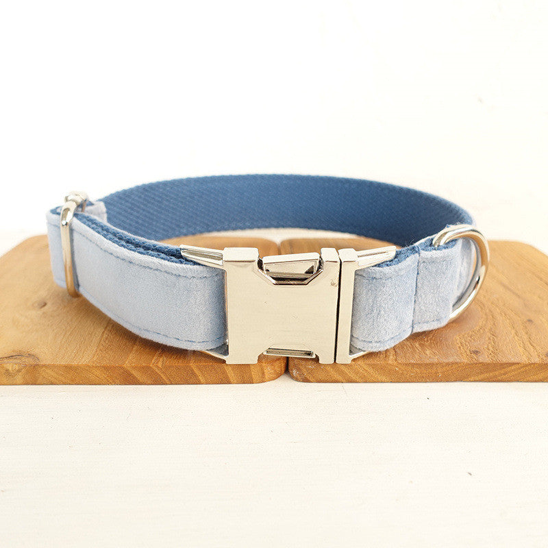 Sky Blue Velvet Dog Collar With Bow Tie