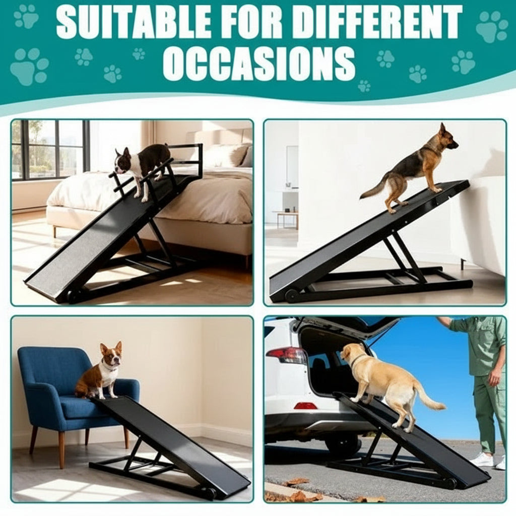 Dog Ramp For Couch Or Bed, Folding Wooden Pet Ramp With Anti-Slip Mat & Safety Side Rails .