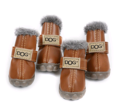 Leather Dog Snow Boots With Fur Lining To Keep Paws Warm