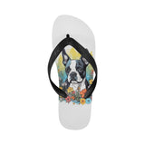 Boston Terrier Surrounded By Flowers Flip Flops (For both Men and Women)