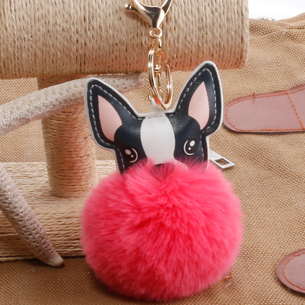 Boston Terrier Feather Puff Keyring