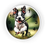 Playful Boston Terrier Puppy Wall Clock