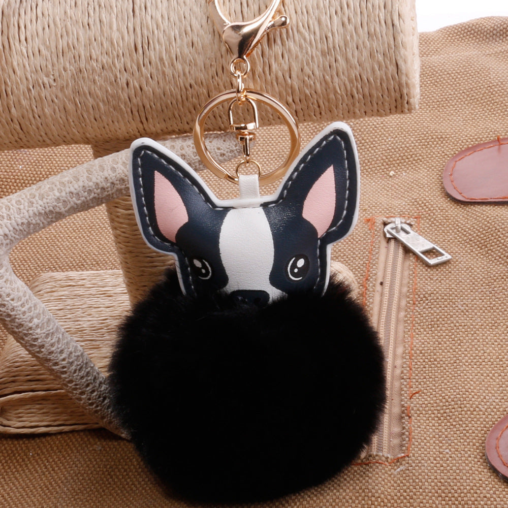 Boston Terrier Feather Puff Keyring