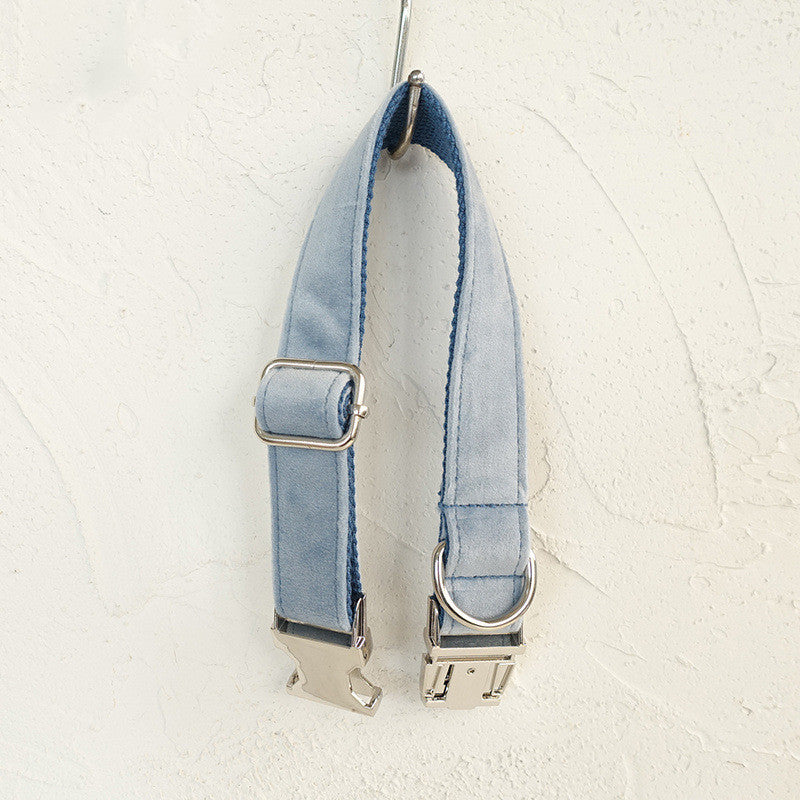 Sky Blue Velvet Dog Collar With Bow Tie