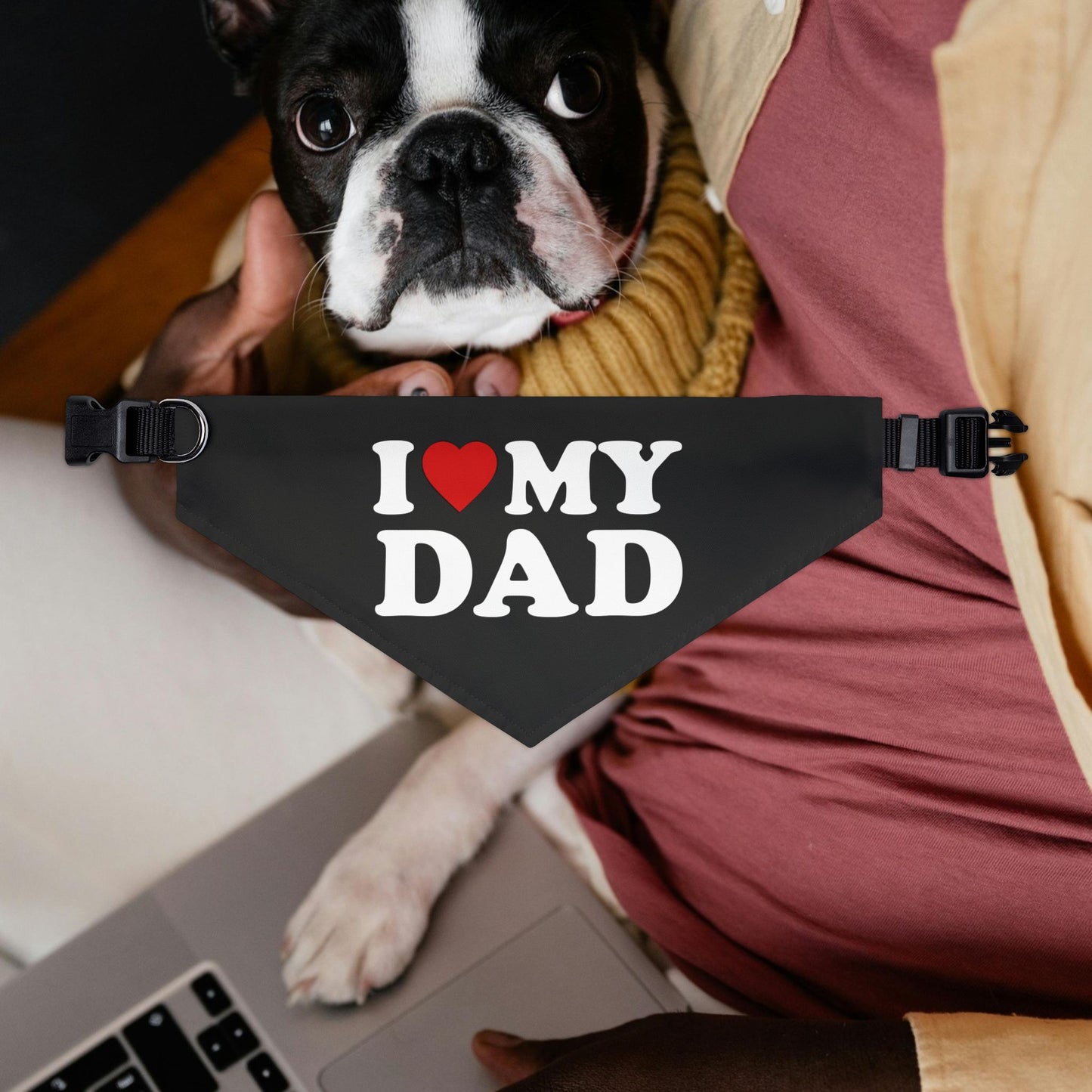I Love My Dad Cute Dog Bandana, I Love My Mom Pet Accessory, Stylish Collars for Dogs, Gift for Dog Lover