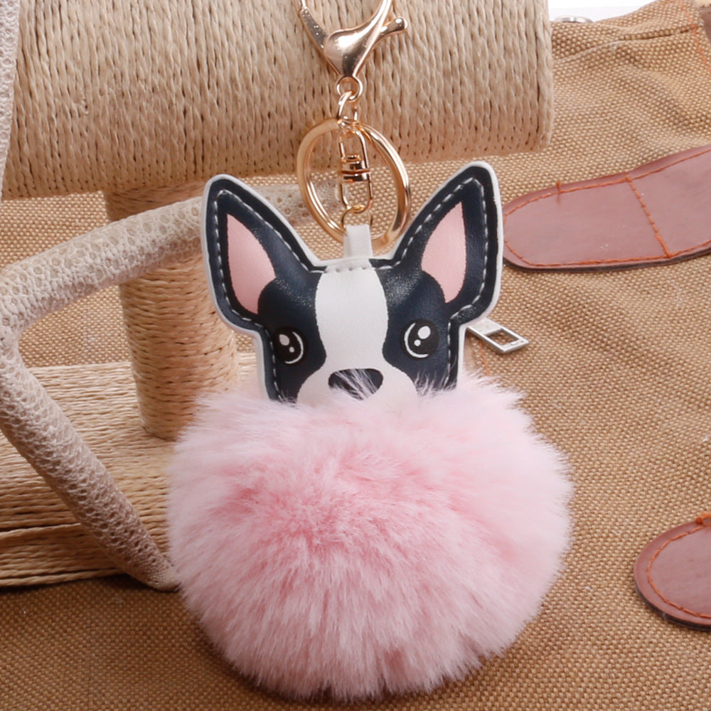 Boston Terrier Feather Puff Keyring