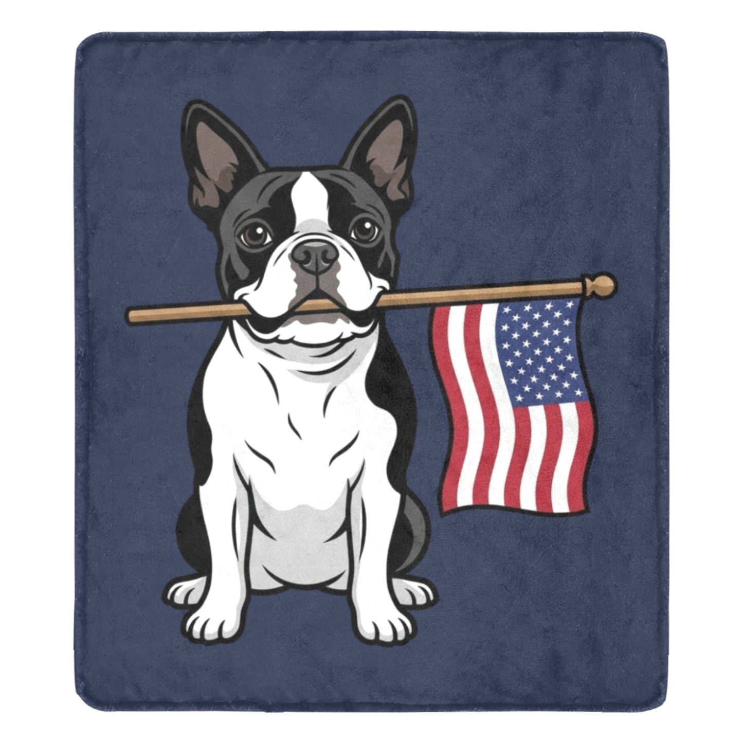 American Flag Boston Terrier Dog Ultra-Soft Micro Fleece Blanket . MidnightBlue