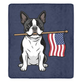 American Flag Boston Terrier Dog Ultra-Soft Micro Fleece Blanket . MidnightBlue