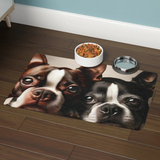 Dog Food Mat - Two Boston Terrier Dogs Pet Feeding Mat (12x18)