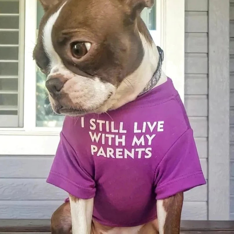 I still live with sales my parents dog t shirt