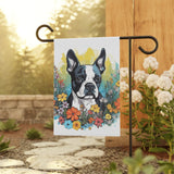 Boston Terrier Surrounded By Flowers Garden & House Banner