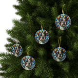Colorful Geometric Boston Terrier Stained Glass Ornaments - Blue and Warm