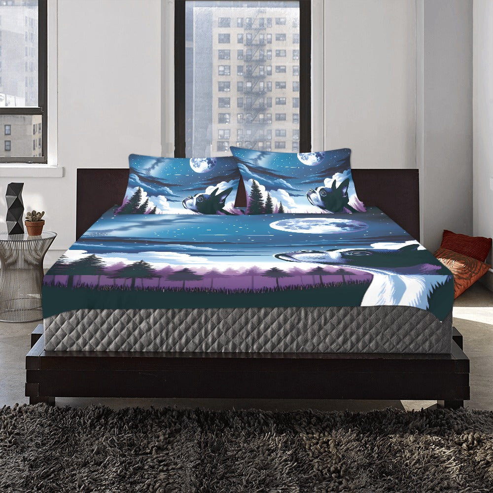 Boston Terrier Dog Gazing At The Starry Night Sky 3-Piece Bedding Set