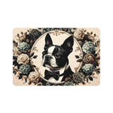 Vintage Floral Boston Terrier Dog Food Mat (12x18) .