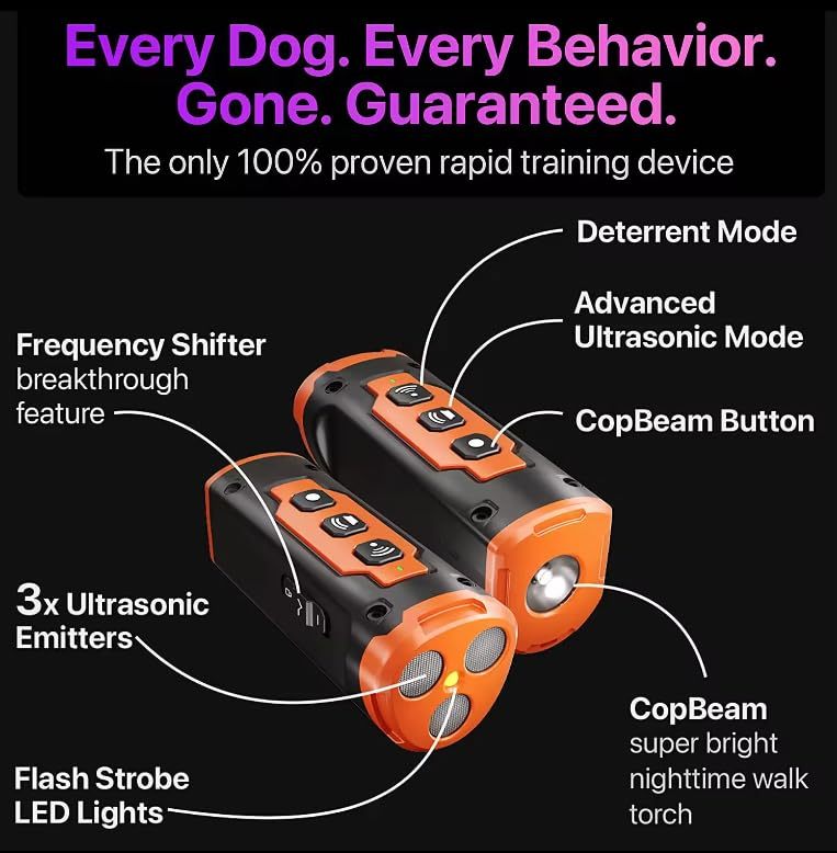 Dog Bark Deterrent Device Stops Bad Behavior, Professional Dog Training Tool, Anti Bark Device For Dogs, Emitters 50ft Range For Dog Training