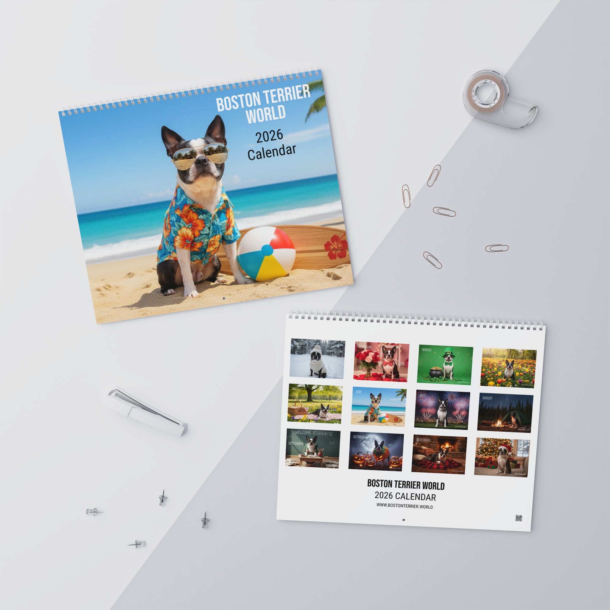 Boston Terrier World 2026 Wall Calendar