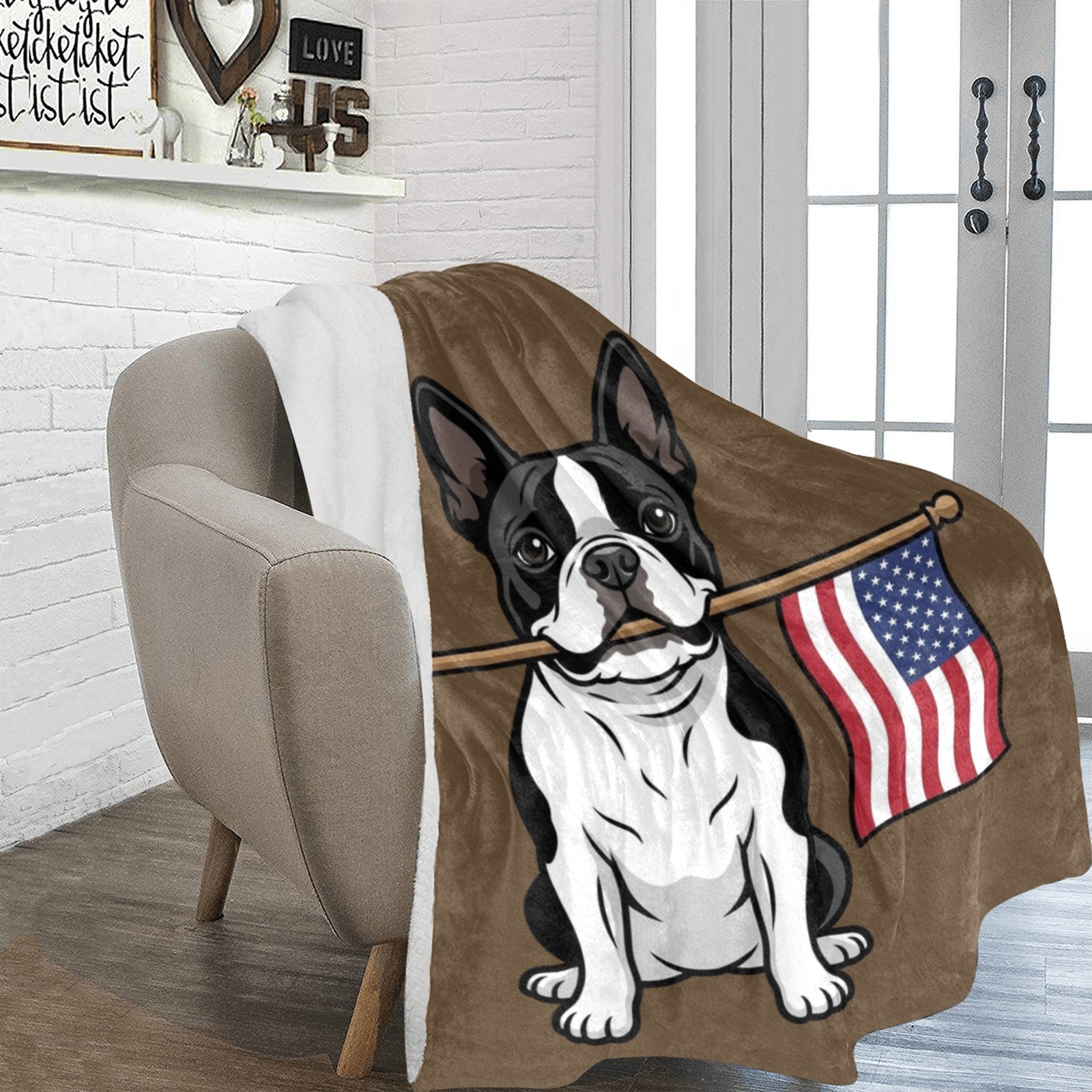 American Flag Boston Terrier Dog Ultra-Soft Micro Fleece Blanket .
