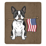 American Flag Boston Terrier Dog Ultra-Soft Micro Fleece Blanket . SaddleBrown