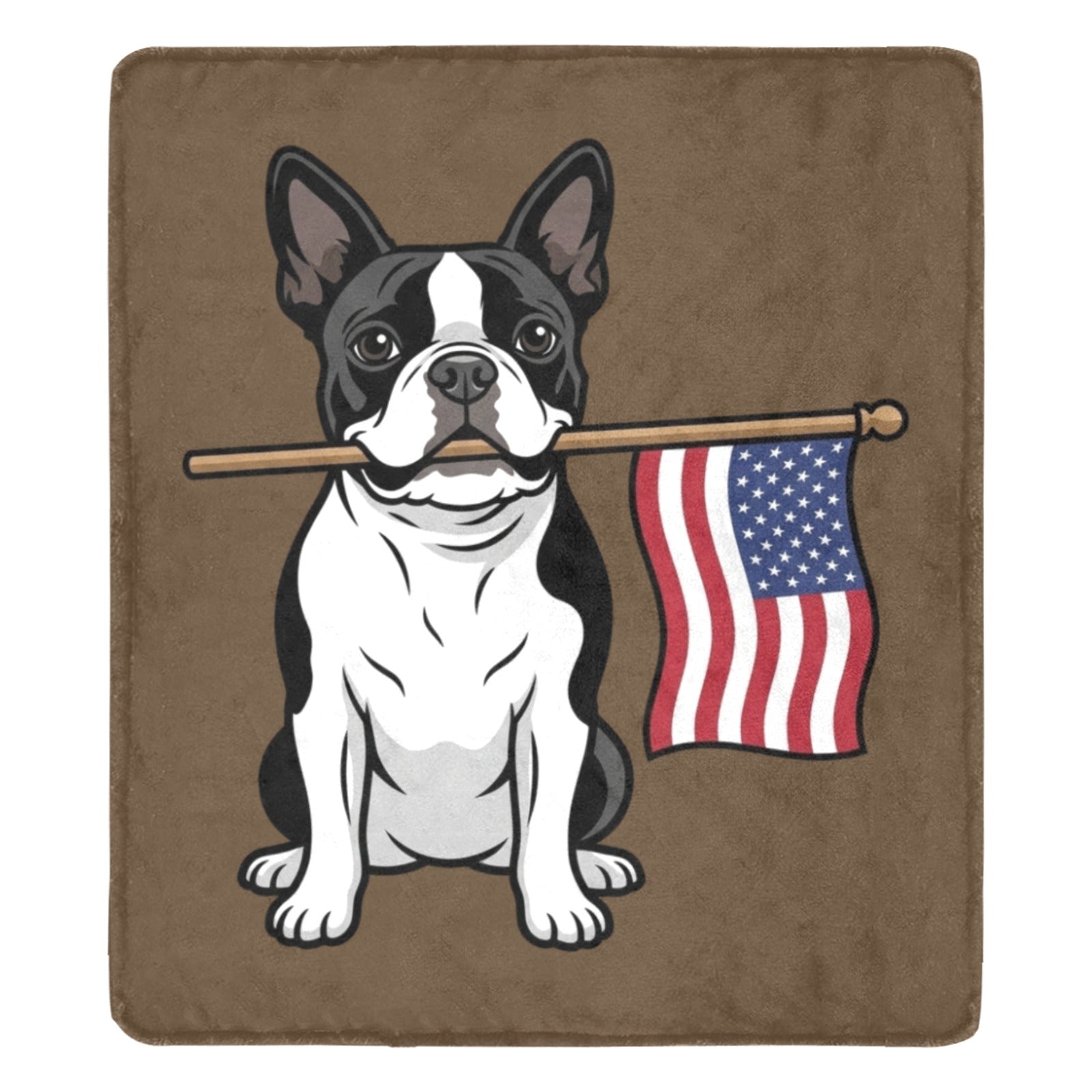 American Flag Boston Terrier Dog Ultra-Soft Micro Fleece Blanket . SaddleBrown