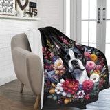 Floral Boston Terrier dog Ultra-Soft Micro Fleece Blanket