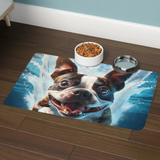 Dog Food Mat - Boston Terrier Diving Underwater Pet Feeding Mat (12x18)